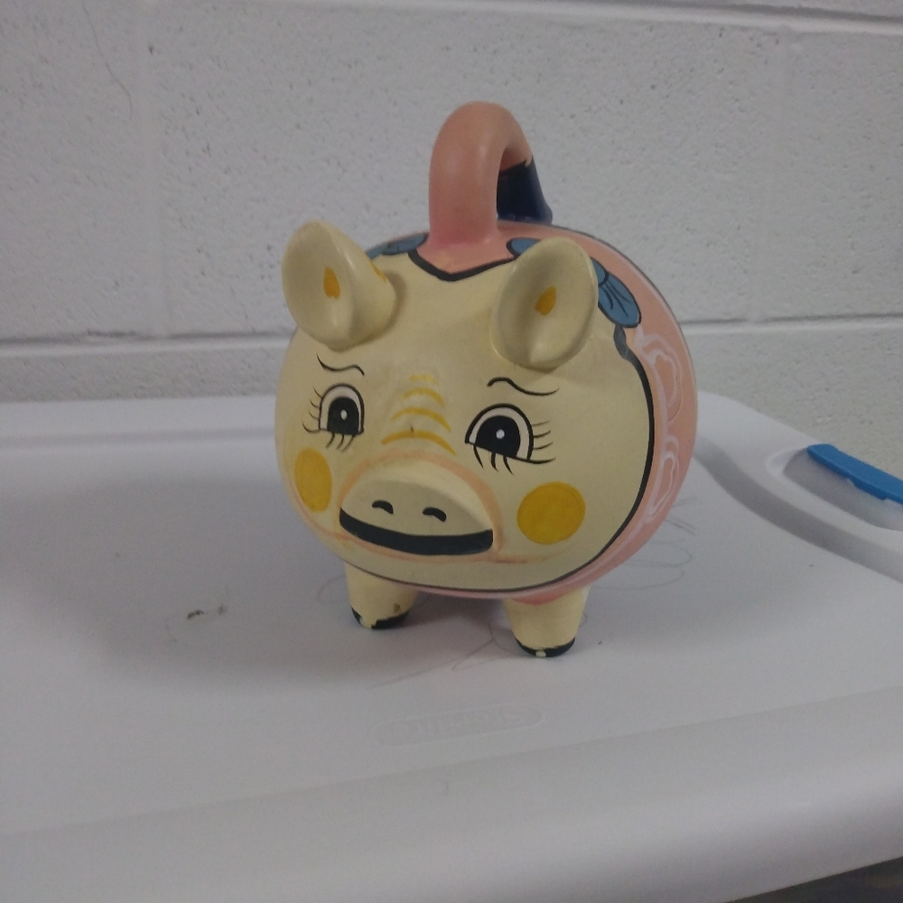 Vintage Handmade Piggy Bank with Handle